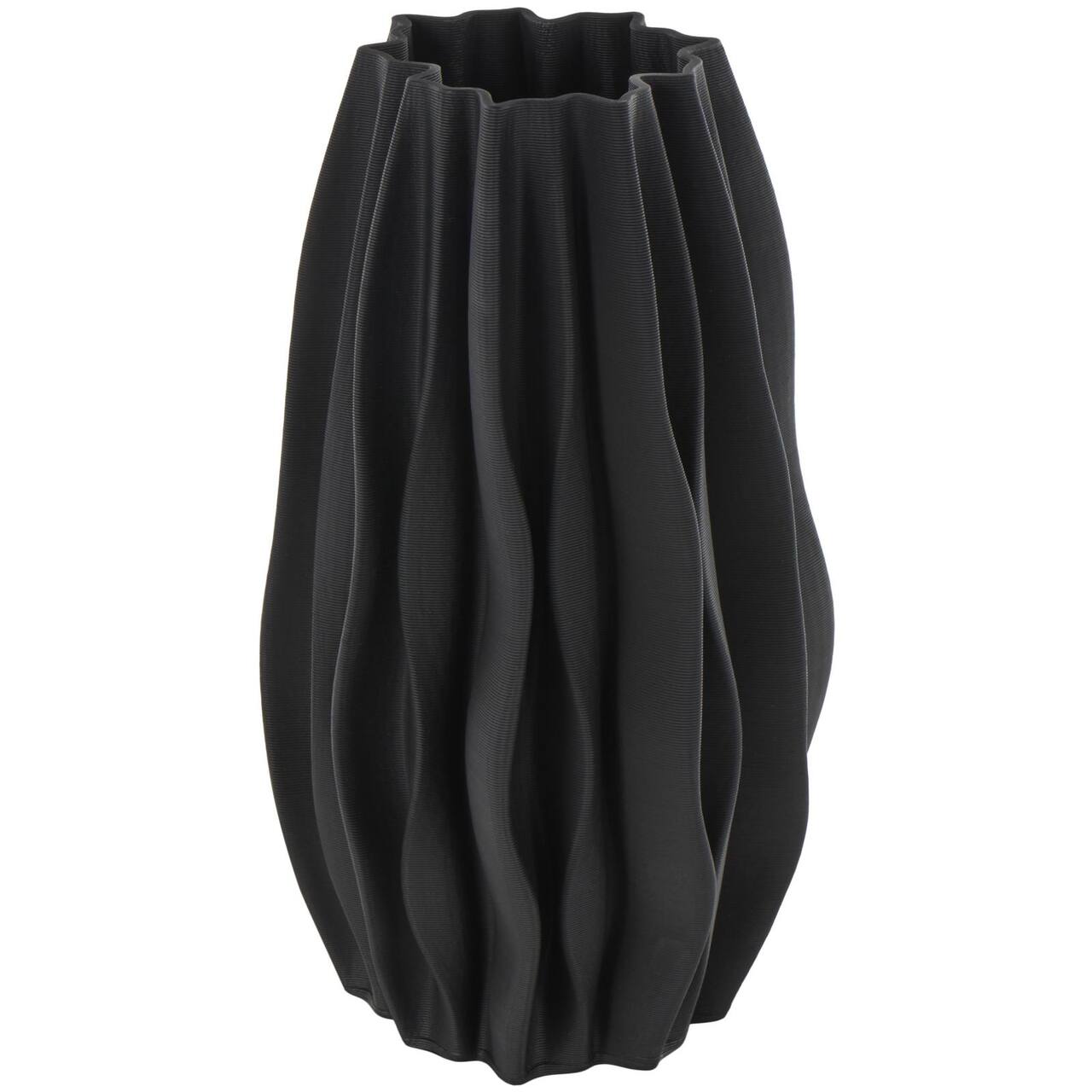 Black Abstract Dimensional Wavy Ribbed Ceramic Vase